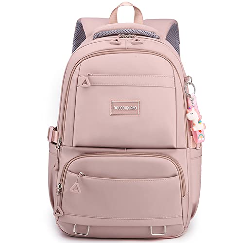 ibalulu Rucksack Damen Schulrucksack 15.6 Zoll Laptop Rucksack, Nylon Schulranzen Teenager Multi-Tasche Wasserdicht Schultasche Daypacks Groß Backpack(Rosa) von ibalulu