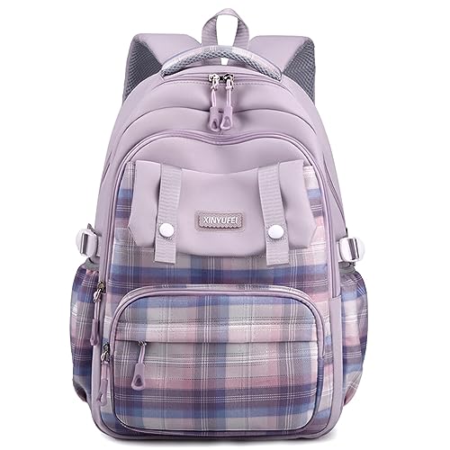 ibalulu Schulrucksack Mädchen Jungen Schulranzen Teenager Schultasche Rucksack Sporttasche Daypack mit Fächer Laptopfach Backpack für Schule Reisen(Lila) von ibalulu