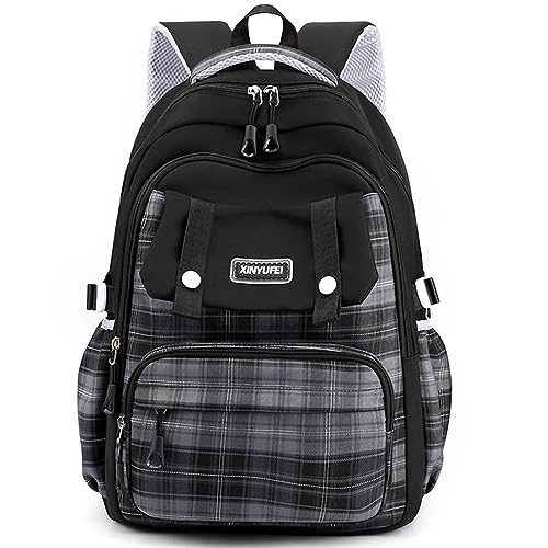 ibalulu Schulrucksack Mädchen Jungen Schulranzen Teenager Schultasche Rucksack Sporttasche Daypack mit Fächer Laptopfach Backpack für Schule Reisen(Schwarz) von ibalulu