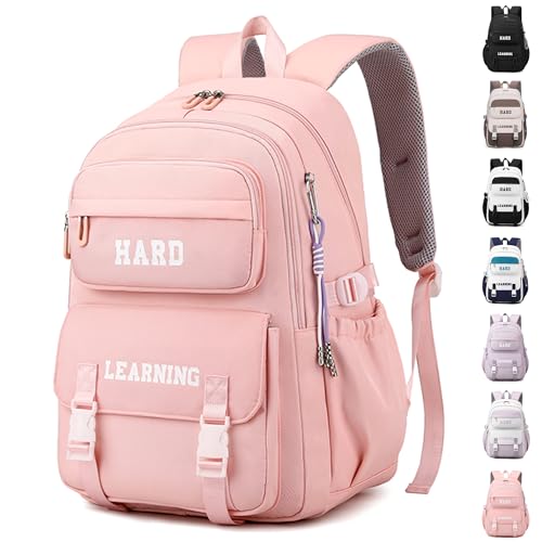 ibalulu Schulrucksack Teenager Mädchen Jungen Schulranzen Wasserdicht Rucksack Damen Herren Schultasche Laptop Tasche Daypacks Groß Backpack für Schule Reise Sport(Rosa) von ibalulu