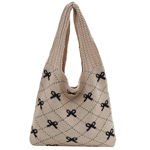 ibalulu Strandtasche Häkeltasche Gestrickte Umhängetasche Shopper Tasche Damen Gehäkelte Tote Bag Hobo Schultertasche Beach Bag (Khaki) von ibalulu