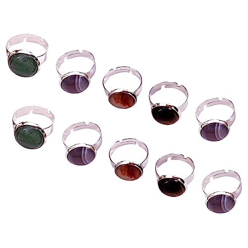 ibasenice 10 Stück Teiliges Verstellbare Ringe aus Poliertem Naturstein Rund Modischer Schmuck für Damen Komfortabel Vielseitig Tragbar für Party Hochzeit Festival und Alltag von ibasenice