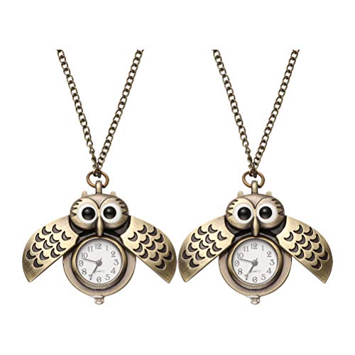 ibasenice 2 Stücke Eule Taschenuhr Vintage Retro Bronze Steampunk Locket Taschenuhr Anhänger Lange Kette Tier Vogel Halskette Quarzuhr Geschenk für Mädchen Jungen Jungen, Wie abgebildet, Los 45X2.5CM, von ibasenice