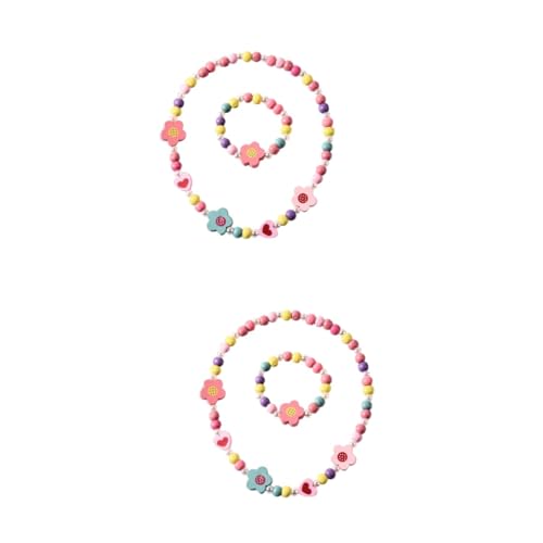ibasenice 2St Cartoon-Armband und Halskette Kinderarmband und Halskette Blumen Herzform Armband und Halskette Holzperlen Kette setzen einstellen Bambus von ibasenice