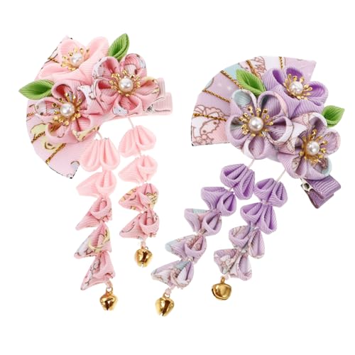 ibasenice 2stücke Haarspangen Blumen-haarnadeln Im Japanischen Stil Fächer-haarspangen Mit Quaste Damen-haarschmuck Haar-accessoires Für Verschiedene Anlässe von ibasenice