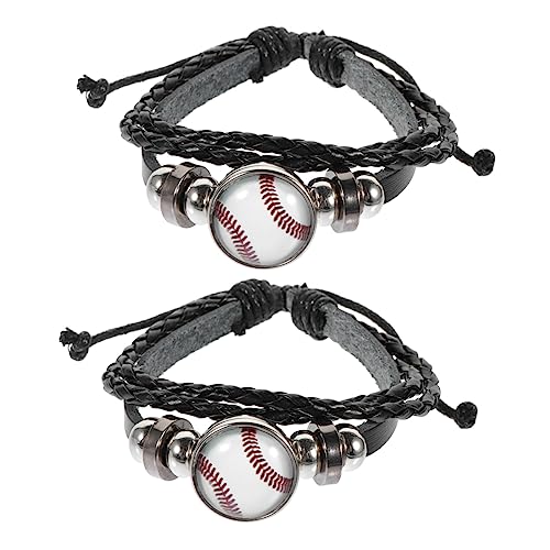 ibasenice 2stücke Baseball-armband Geflochten Mit Baseball-perlen Stilvolles Damen Und Herren-armbanddekor Geburtstagsgeschenk Für Freunde Familie Handgelenkdekoration von ibasenice