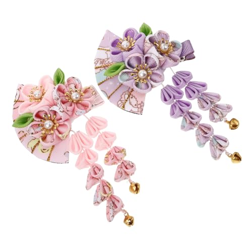 ibasenice 2stücke Blumen-haarnadeln Im Japanischen Stil Kopfbedeckungen Für Damen Haarschmuck Haarspangen Mit Quaste Blumenfächer-haarspangen von ibasenice