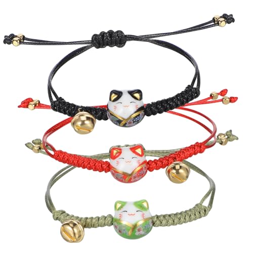 ibasenice 3stücke Katzenmotiv Glückskatze Armband Aus Verstellbares Seilarmband Mit Glöckchen Japanisches Glücksarmband Für Herren Und Damen Kulturelles von ibasenice