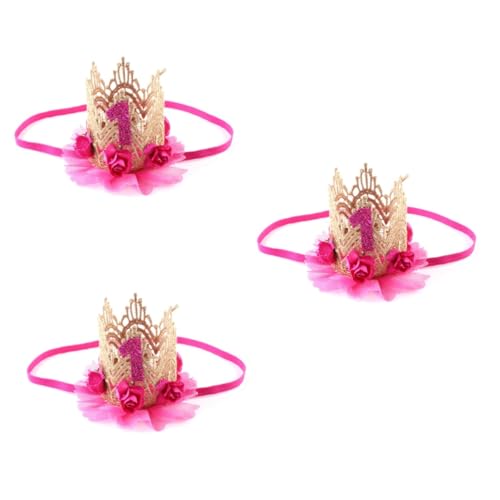 ibasenice 3-teiliges Einzigartiges Baby-haar-accessoire Für Mädchen Spitze Rosige Blumenkrone Stirnband Für Die Dekoration Des Ersten Geburtstags Jungen Und Mädchen Krone von ibasenice