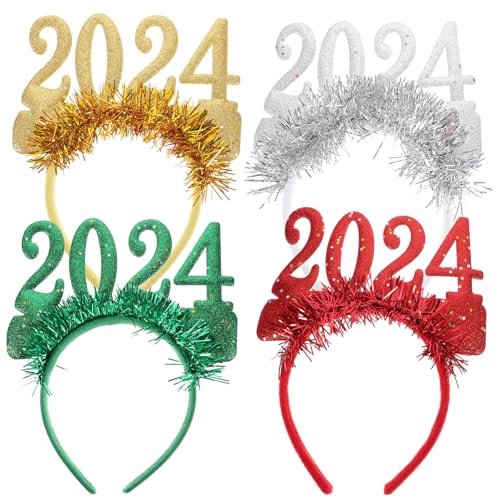 ibasenice 4 Stück 2024 Glitzer-Stirnband Tiara Frohes Neues Jahr Party Funkelt Kopfbedeckung Pailletten Bopper Weihnachten Kopfschmuck Lametta Haarband Für Silvester Partyzubehör von ibasenice