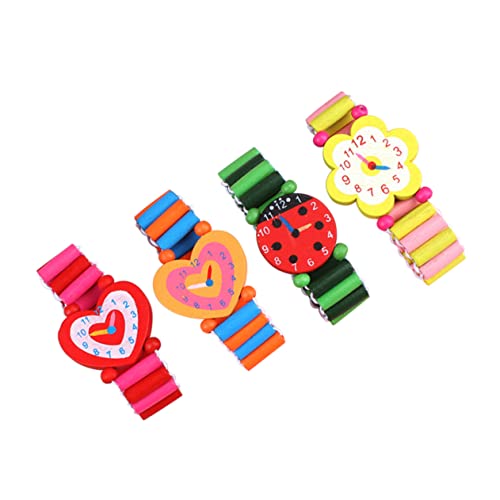 ibasenice 4 Stück Uhrspielzeug Aus Holzarmband Cartoon Armbanduhr Spielzeug Party-handuhr Armbanduhr Aus Holz Cartoon-Uhr-Spielzeug Uhrenarmband Aus Holz Mädchen Kind Bambus Schmücken von ibasenice