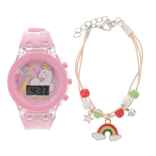 ibasenice Armbanduhr für Kinder, Digitaluhr mit Einhorn-Motiv, leuchtend, mit Armband und Geschenkbox für Kinder, Mädchen, Jungen, Rosa, Rosa, Medio von ibasenice