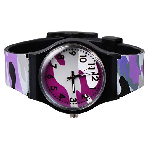 ibasenice Modeuhr 1stk Cartoon-Camouflage-Uhr Geschenk PVC Kind Schnalle Violett Gurt Kinderarmbanduhr von ibasenice