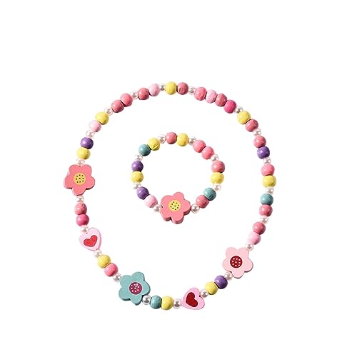 ibasenice Cartoon-Armband und Halskette kindergeburtstags mitgebsel Schmuck Set Besondere Schmuck für Kinderarmband und Halskette Blumen Herzform Armband und Hölzern von ibasenice