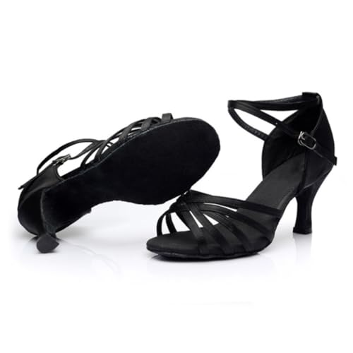 ibasenice Damen High Heel Sandaletten Absatz Schwarze Latein Tanzschuhe Weiche Sohle Verstellbar Sommer Schuhe Elegant PU Satin Material von ibasenice