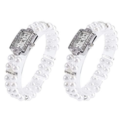 ibasenice Perlenarmbanduhr Frauen Quarzuhr Freundschaftsarmbänder 2Pcs Imitation Perle Uhr Mode Uhr Quarzuhr Beil?ufige Uhr Vintage Quarz Uhren Liebe Quarzuhr Modeuhr von ibasenice