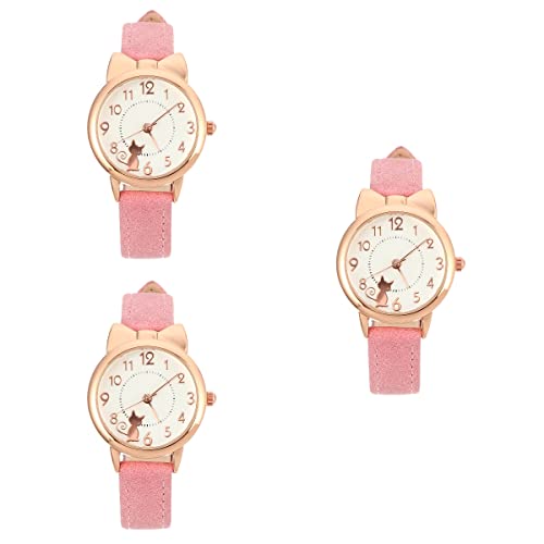 ibasenice Geschenk Kinderquarz Watch- 3 Stücke Katzenmusteruhr Praktische Kinder Armbanduhr Kreative Quarz Uhr Multifunktionsmode Quarzuhr für Erwachsene Kinder M?dchen Rosa Kinderanzug von ibasenice