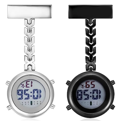 ibasenice 2stücke Fob Uhren Clip Taschenuhren Für Damen Und Schwarz Und Silber Mit Alarm Stunden-anzeige Praktische Pflegeuhr Für von ibasenice