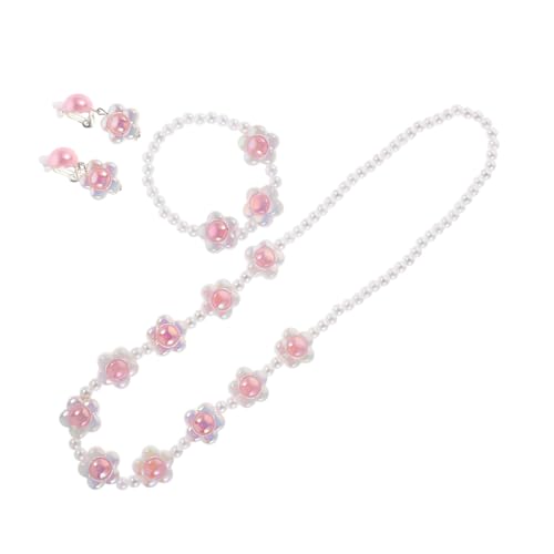 ibasenice Perlenblumenschmuck Perlenohrringe Schmuck Für Kleine Mädchen Mädchenarmbänder Kinderohrringe Süße Blumenkette Blumenkette Halskette Ohrringe Kinderschmuck Rosa Kunststoff von ibasenice