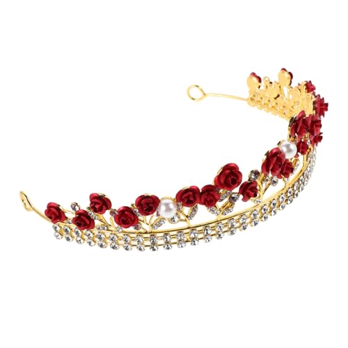 ibasenice Rote Rosen Brautkrone mit Funkelnden Strasssteinen Langlebige Legierung Stil Hochzeit Tiara für Damen Vielseitiges Diadem für Brautkleider und Festveranstaltungen von ibasenice