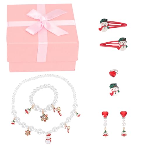 ibasenice Schmuckset Mädchen Perlen Armband Halskette Ohrringe Ring Set Party Weihnachten Geschenkbox von ibasenice