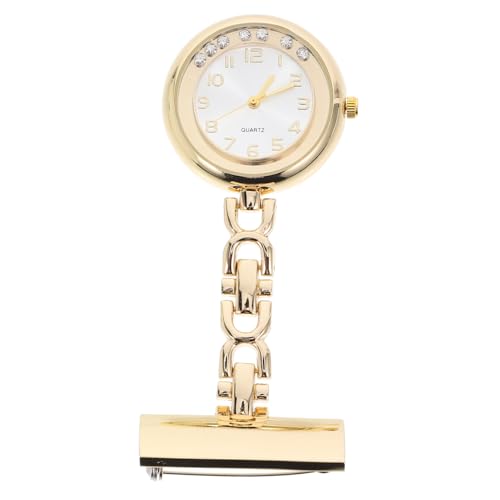 ibasenice Präzisionsuhr Uhr Uhr Schlüsselanh?nger Uhr Clip auf Uhr Revers Uhr mit Sekundenzeiger (Golden) Personalisierte Pulsuhr Ansteckuhr von ibasenice