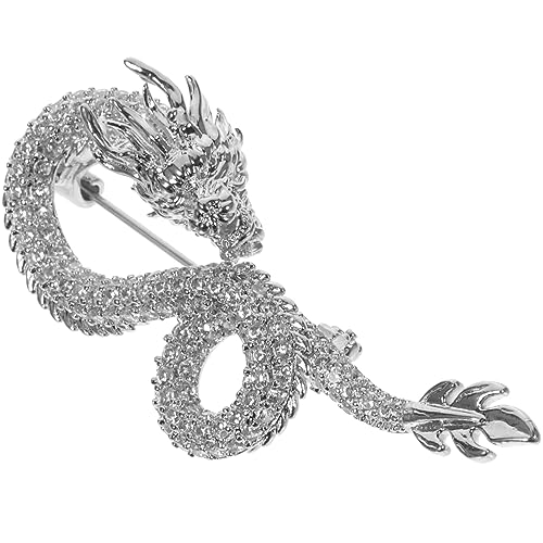 ibasenice Vintage-Stifte Drache-Brosche Tierkreiszeichen Chinesischer Drache-Brosche Antiker Silbriger Ton Gefrostete Kristallstein- Brustnadel Im Chinesischen Stil von ibasenice