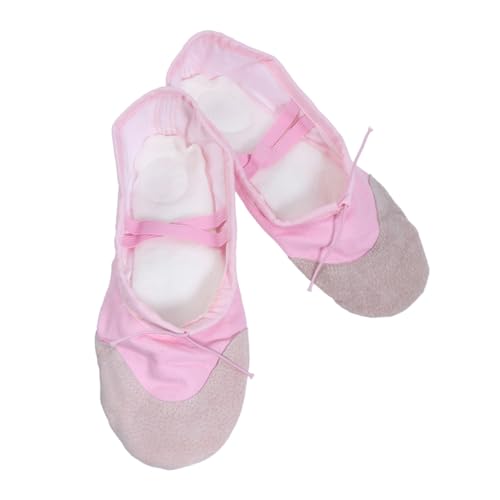 ibasenice rutschfeste Ballettschuhe mit Elastischen Bändern Strapazierfähige Ledersohle Atmungsaktives Stretchgewebe Geeignet für Erwachsene Ballett Tanzschläppchen Rosa von ibasenice