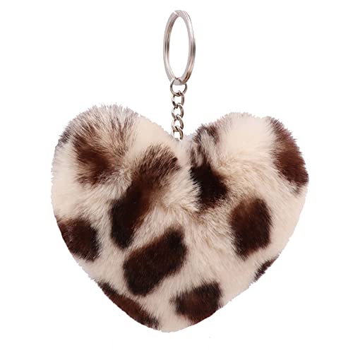 ibeafilly Künstliche Leopardenmuster Drucken künstlich Keychain Flauschigen Liebesherz Pom Pom Schlüsselanhänger Taschen Koffer Rucksäcke Zubehör Charm Auto Schlüsselanhänger Schlüsselring für Frauen von ibeafilly