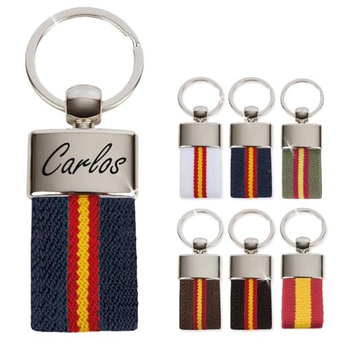 Ibera gifts - Schlüsselanhänger personalisiert mit Farben der Spanischen Flagge, mit Namen, 9,5 x 3,2 cm, in Geschenkbeutel (Blau) von ibera gifts
