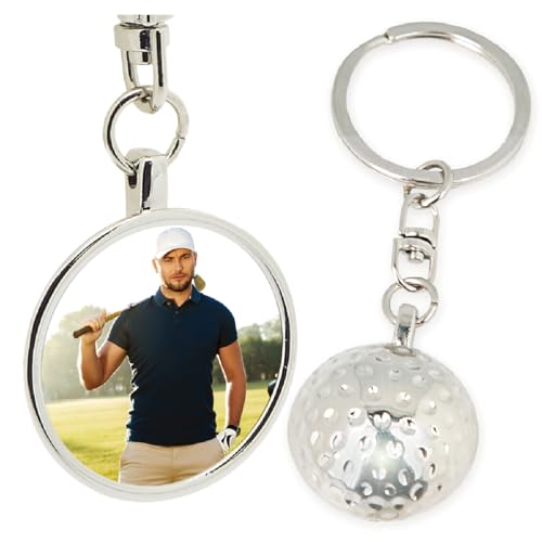 ibera gifts - Schlüsselanhänger personalisiert in Golfballform mit Foto, 9,5 x 3,5 cm, Schlüsselanhänger mit Bild aus Metall, Golf Fotogeschenke, in Geschenkbeutel ibera gifts - Schlüsselanhänger personalisiert in Golfballform mit Foto, 9,5 x 3,5 cm, Schlüsselanhänger mit Bild aus Metall, Golf Fotogeschenke, in Geschenkbeutel von ibera gifts
