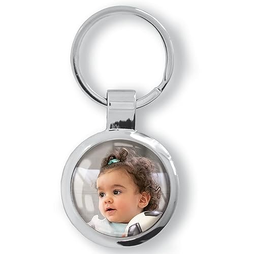 ibera gifts - Personalisierter Schlüsselanhänger Foto Rund - Anhänger/Medaillon mit eigenem Bild Gravur personalisiert für Papa - Mama Männer Paar von ibera gifts