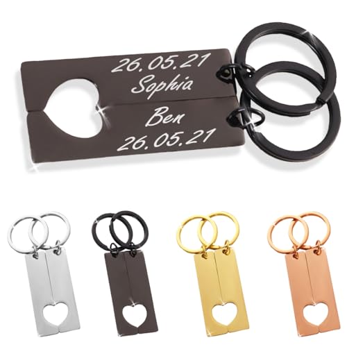 ibera gifts - 2 Personalisierte Schlüsselanhänger Herz - Anhänger als Geschenke Mit Gravur für Freund, Freundin, Vatertag, Muttertag, Partner, Mama, Papa - Coole Schluesselanhaenger (Schwarz) von ibera gifts