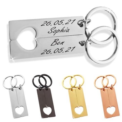 ibera gifts - 2 Personalisierte Schlüsselanhänger Herz - Anhänger als Geschenke Mit Gravur für Freund, Freundin, Vatertag, Muttertag, Partner, Mama, Papa - Coole Schluesselanhaenger (Silber) von ibera gifts