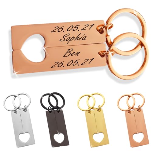 ibera gifts - 2 Personalisierte Schlüsselanhänger Herz - Anhänger als Geschenke Mit Gravur für Freund, Freundin, Vatertag, Muttertag, Partner, Mama, Papa - Schluesselanhaenger (Rosa Gold) von ibera gifts