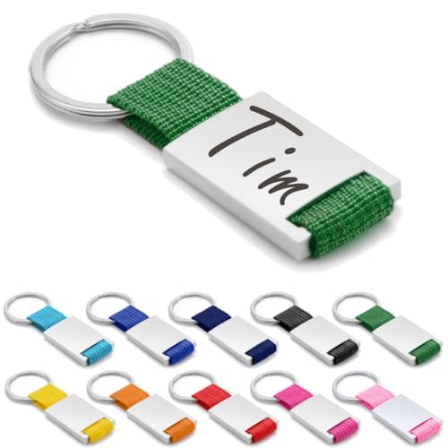 ibera gifts - Personalisierter Schlüsselanhänger aus Metal/Polyester - Schlüsselanhänger personalisiert mit Namen und Gravur, mit Text (Grün Hell) von ibera gifts