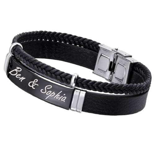ibera gifts - Personalisiertes Armband mit Gravur, Edelstahl Armband für Damen und Herren, Länge 21,5 cm, personalisiert, Geschenkidee mit Geschenkbeutel (Doppelt Schwarz) von ibera gifts