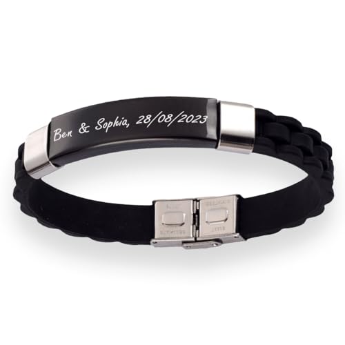 ibera gifts - Personalisiertes Armband mit Gravur, Edelstahl Armband für Damen und Herren, Länge 21,5 cm, Armband personalisiert, Geschenkidee mit Geschenkbeutel (Edelstahl Schwarz) von ibera gifts