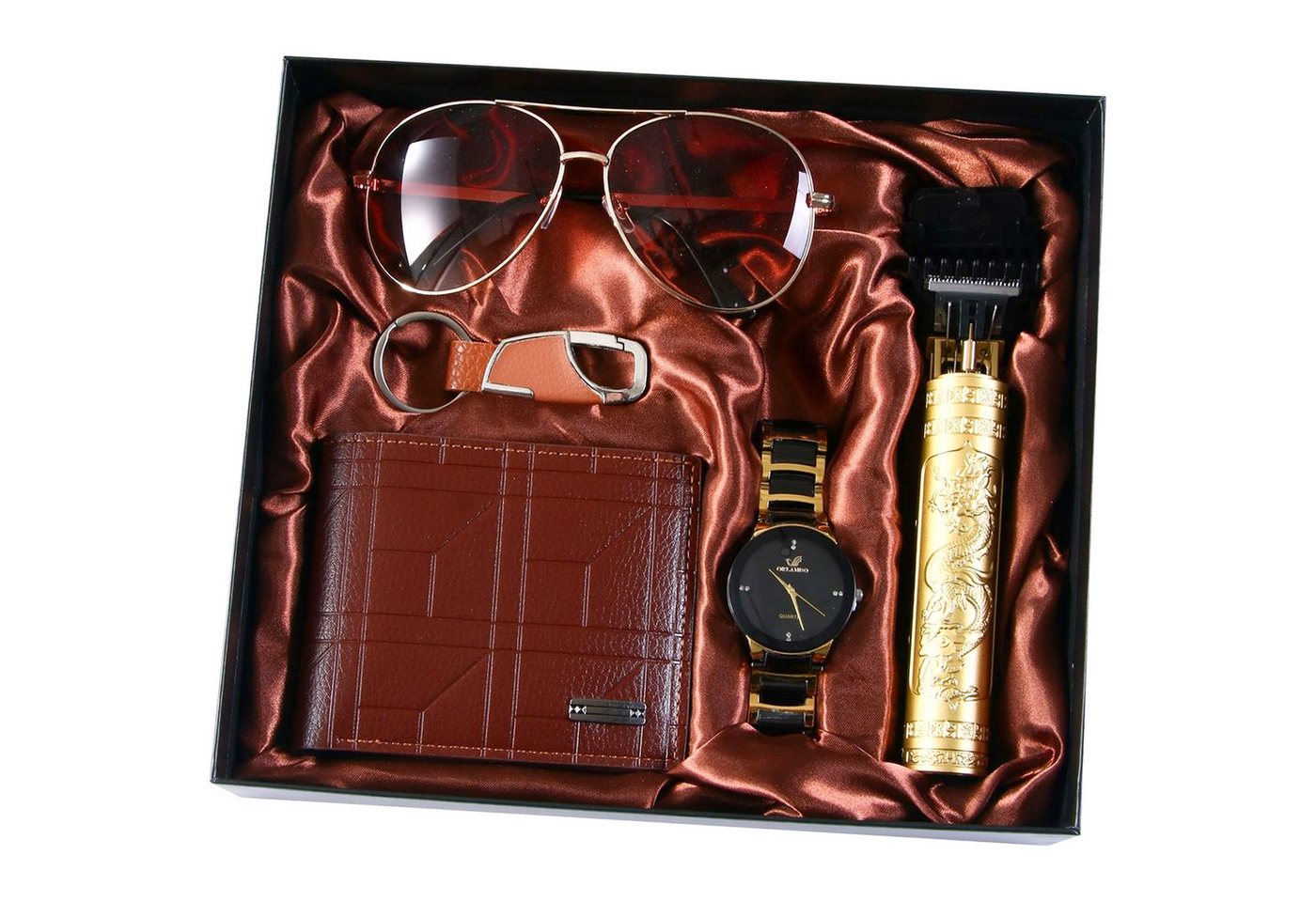 ibettertec Geldbörse 5pcs Geldbörse Haarschneider für Männer (Geldbörse,Brieftasche,Schlüsselschnalle,Sonnenbrillen, Armbanduhr,Friseur,Geschenkverpackung für Herren), Vatertag,Valentinstag,Geburtstagsgeschenke,Weihnachtsgeschenk von ibettertec
