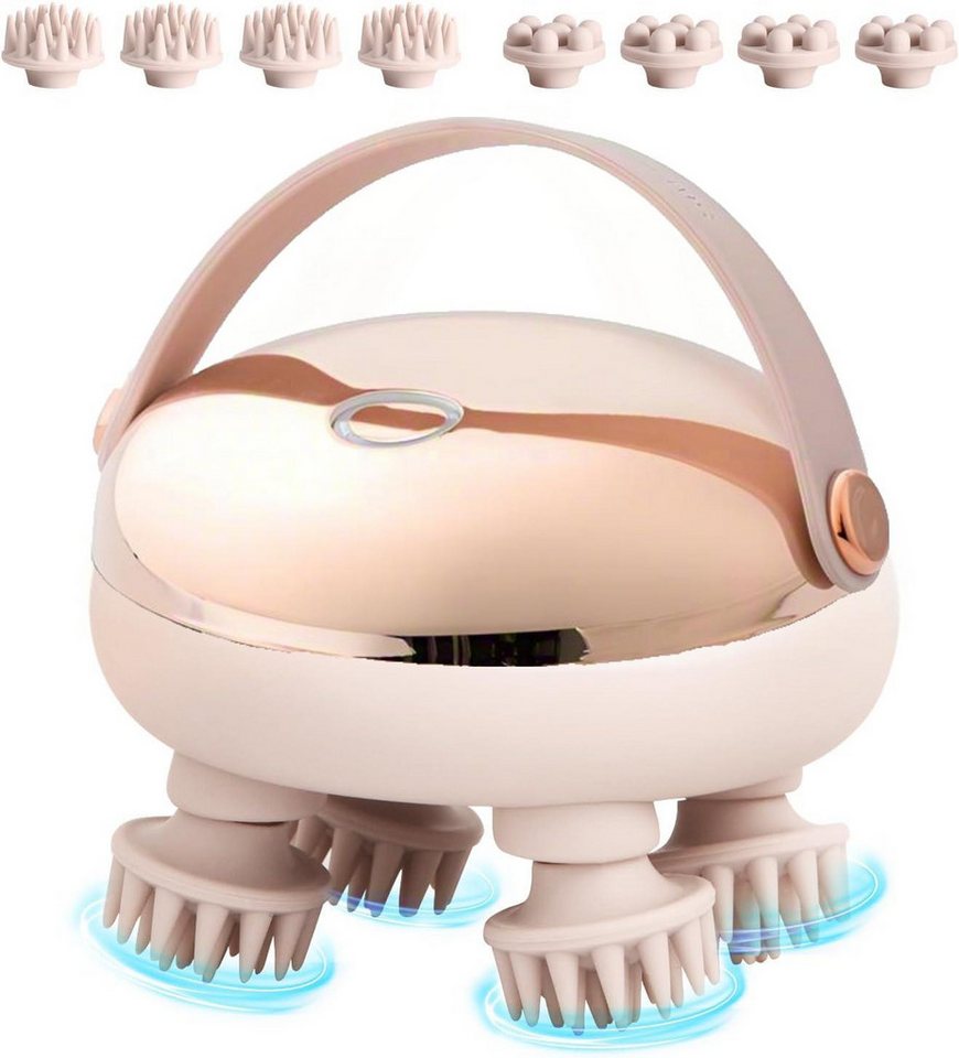 ibettertec Massagegerät elektrisches Kopfmassagegerät,handliches Kopfmassagegerät,2 modi, Körper-Massagegerät, Rotes Lichtpflege,mit 8 Massageköpfen,IPX6,Geschenk, Scalp Massager,Anti-Stress-Massage, Silikon-Massageaufsätze,Golden von ibettertec