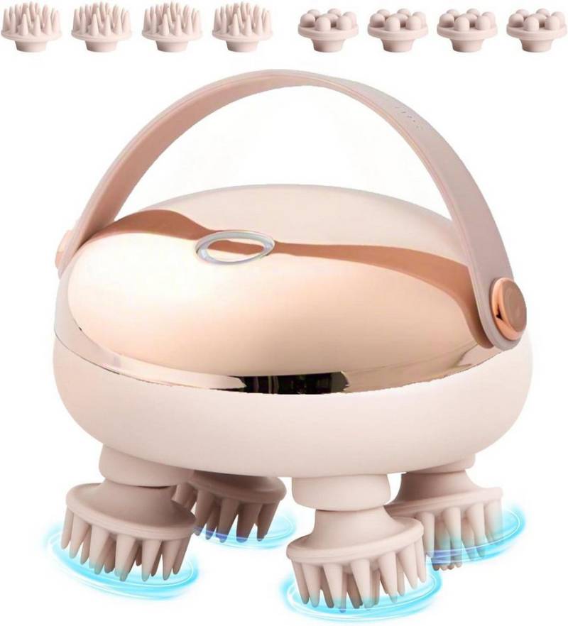 ibettertec Massagegerät elektrisches Kopfmassagegerät,handliches Kopfmassagegerät,2 modi, Körper-Massagegerät, Rotes Lichtpflege,mit 8 Massageköpfen,IPX6,Geschenk, Scalp Massager,Anti-Stress-Massage, Silikon-Massageaufsätze,Golden von ibettertec