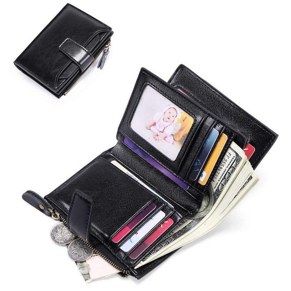 ibettertec Mini Geldbörse Geldbörse Echtes Nappaleder (Damen Echtleder Portemonnaie mit 14 Fächern, RFID-Schutz Kartenfächer Münzfach Reißverschlussfach) von ibettertec