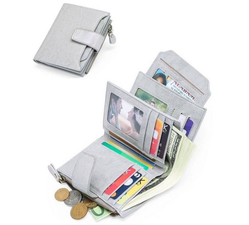 ibettertec Mini Geldbörse Geldbörse Echtes Nappaleder (Damen Echtleder Portemonnaie mit 14 Fächern, RFID-Schutz Kartenfächer Münzfach Reißverschlussfach) von ibettertec