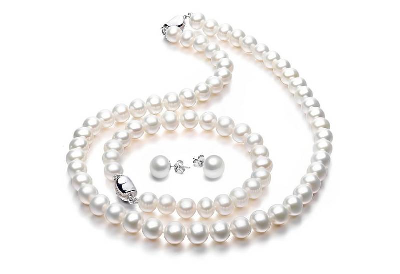 ibettertec Perlenketten-Set 10mm Muschel Perlenketten Set für Frauen Halskette Armband Ohrringe (Muschel Sterling Silber Perlenkette Armband Ohrringe, Choker Perle Halskette Set für Frauen Mädchen Dekorationen), Muschel Perle Halskette, Armband, Ohrringe, Weihnachtsgeschenk von ibettertec