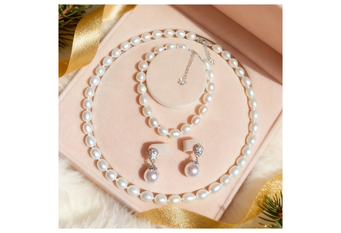 ibettertec Perlenketten-Set 8-9mm Perlenketten Set aus natürlichen Süßwasserperlen (Perlenkette Set, mit Armband, Ohrringe, Sterling-silber, 3-tlg., Damen Halskette, Schmuck Halskette, Perlenhalskette Hochwertige), Geschenk zum Muttertag, Geschenkbox, Geburtstagsgeschenk von ibettertec