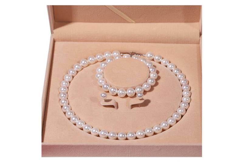 ibettertec Perlenketten-Set 9-10mm Muschelperlen für Frauen Männer Weiße Runde Simulierte (Simulierte Muschel Perle Halskette Armband Ohrringe, Choker Perle Halskette Set,Muschel Perlenkette), für Weihnachtsgeschenke, Neujahrsgeschenke, Geschenkverpackung von ibettertec