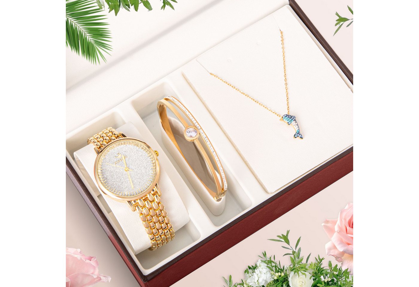 ibettertec Quarzuhr Elegantes Damen Schmuckset mit Damenarmbanduhr,Edelstahl-Armband, (Halskette, 3-teiliges Ladies Uhren-Set mit Herzanhänger, 36mm Zifferblatt, Legierung, Zirkonia-Steine, Perfektes Geschenk für Muttertag), Valentinstag & Weihnachten, Inkl. Geschenkbox ibettertec Quarzuhr Elegantes Damen Schmuckset mit Damenarmbanduhr,Edelstahl-Armband, (Halskette, 3-teiliges Ladies Uhren-Set mit Herzanhänger, 36mm Zifferblatt, Legierung, Zirkonia-Steine, Perfektes Geschenk für Muttertag), Valentinstag & Weihnachten, Inkl. Geschenkbox von ibettertec