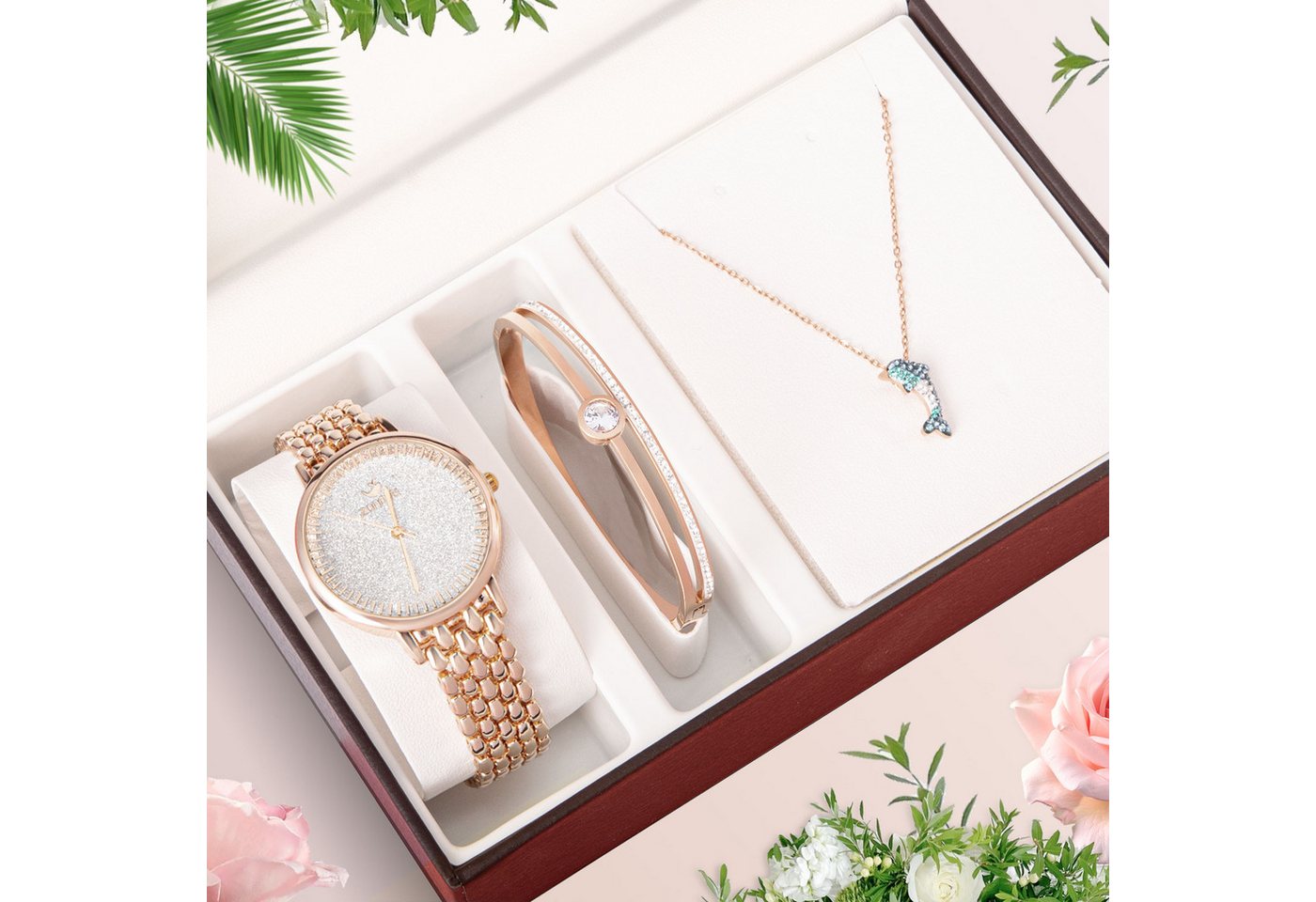 ibettertec Quarzuhr Elegantes Damen Schmuckset mit Damenarmbanduhr,Edelstahl-Armband, (Halskette, 3-teiliges Ladies Uhren-Set mit Herzanhänger, 36mm Zifferblatt, Legierung, Zirkonia-Steine, Perfektes Geschenk für Muttertag), Valentinstag & Weihnachten, Inkl. Geschenkbox ibettertec Quarzuhr Elegantes Damen Schmuckset mit Damenarmbanduhr,Edelstahl-Armband, (Halskette, 3-teiliges Ladies Uhren-Set mit Herzanhänger, 36mm Zifferblatt, Legierung, Zirkonia-Steine, Perfektes Geschenk für Muttertag), Valentinstag & Weihnachten, Inkl. Geschenkbox von ibettertec