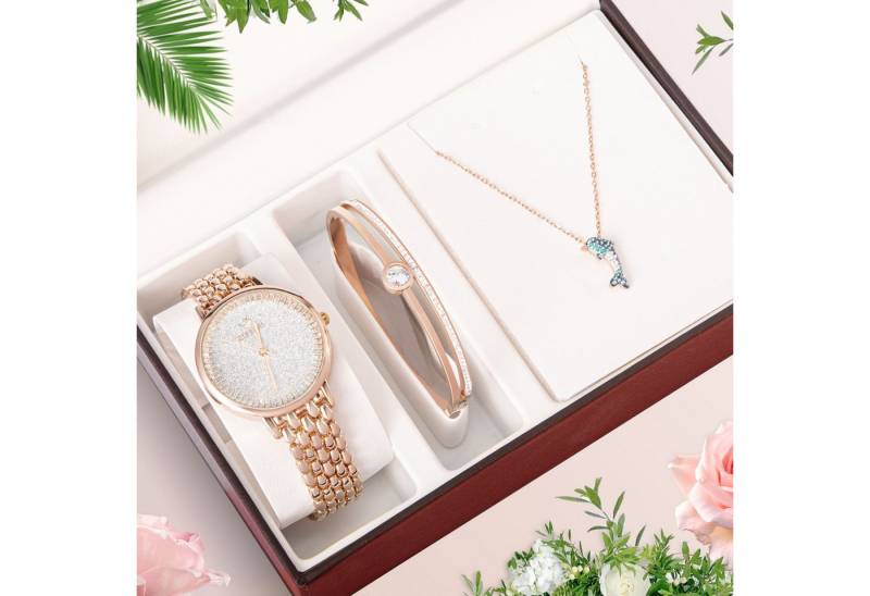 ibettertec Quarzuhr Elegantes Damen Schmuckset mit Damenarmbanduhr,Edelstahl-Armband, (Halskette, 3-teiliges Ladies Uhren-Set mit Herzanhänger, 36mm Zifferblatt, Legierung, Zirkonia-Steine, Perfektes Geschenk für Muttertag), Valentinstag & Weihnachten, Inkl. Geschenkbox ibettertec Quarzuhr Elegantes Damen Schmuckset mit Damenarmbanduhr,Edelstahl-Armband, (Halskette, 3-teiliges Ladies Uhren-Set mit Herzanhänger, 36mm Zifferblatt, Legierung, Zirkonia-Steine, Perfektes Geschenk für Muttertag), Valentinstag & Weihnachten, Inkl. Geschenkbox von ibettertec