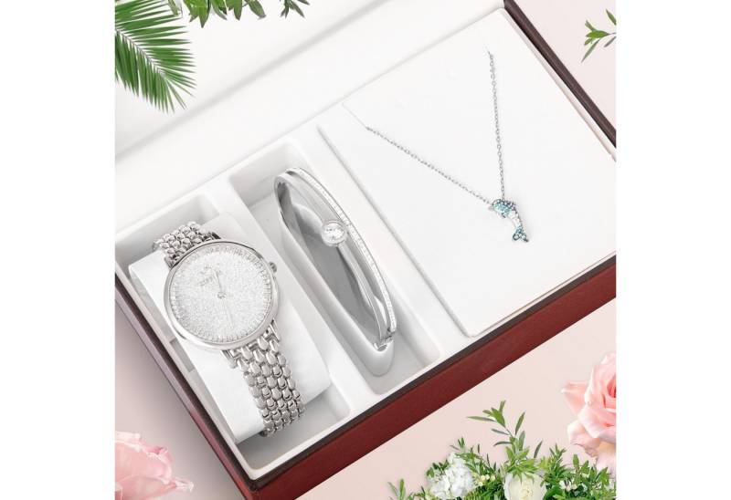 ibettertec Quarzuhr Elegantes Damen Schmuckset mit Damenarmbanduhr,Edelstahl-Armband, (Halskette, 3-teiliges Ladies Uhren-Set mit Herzanhänger, 36mm Zifferblatt, Legierung, Zirkonia-Steine, Perfektes Geschenk für Muttertag), Valentinstag & Weihnachten, Inkl. Geschenkbox ibettertec Quarzuhr Elegantes Damen Schmuckset mit Damenarmbanduhr,Edelstahl-Armband, (Halskette, 3-teiliges Ladies Uhren-Set mit Herzanhänger, 36mm Zifferblatt, Legierung, Zirkonia-Steine, Perfektes Geschenk für Muttertag), Valentinstag & Weihnachten, Inkl. Geschenkbox von ibettertec